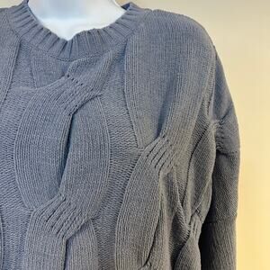 J JILL XL Ice Slate Blue Cable Knit Chenille Soft 3D Pullover Womens Sweater